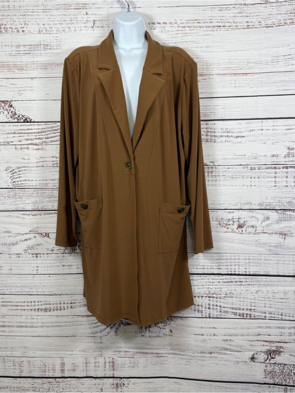 Susan Graver Brown Button Luxe Long Sleeve Duster Cardigan